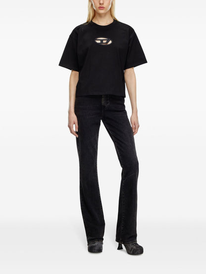 Diesel Cropped Organic Cotton T-shirt with Oval D Logo Black Black