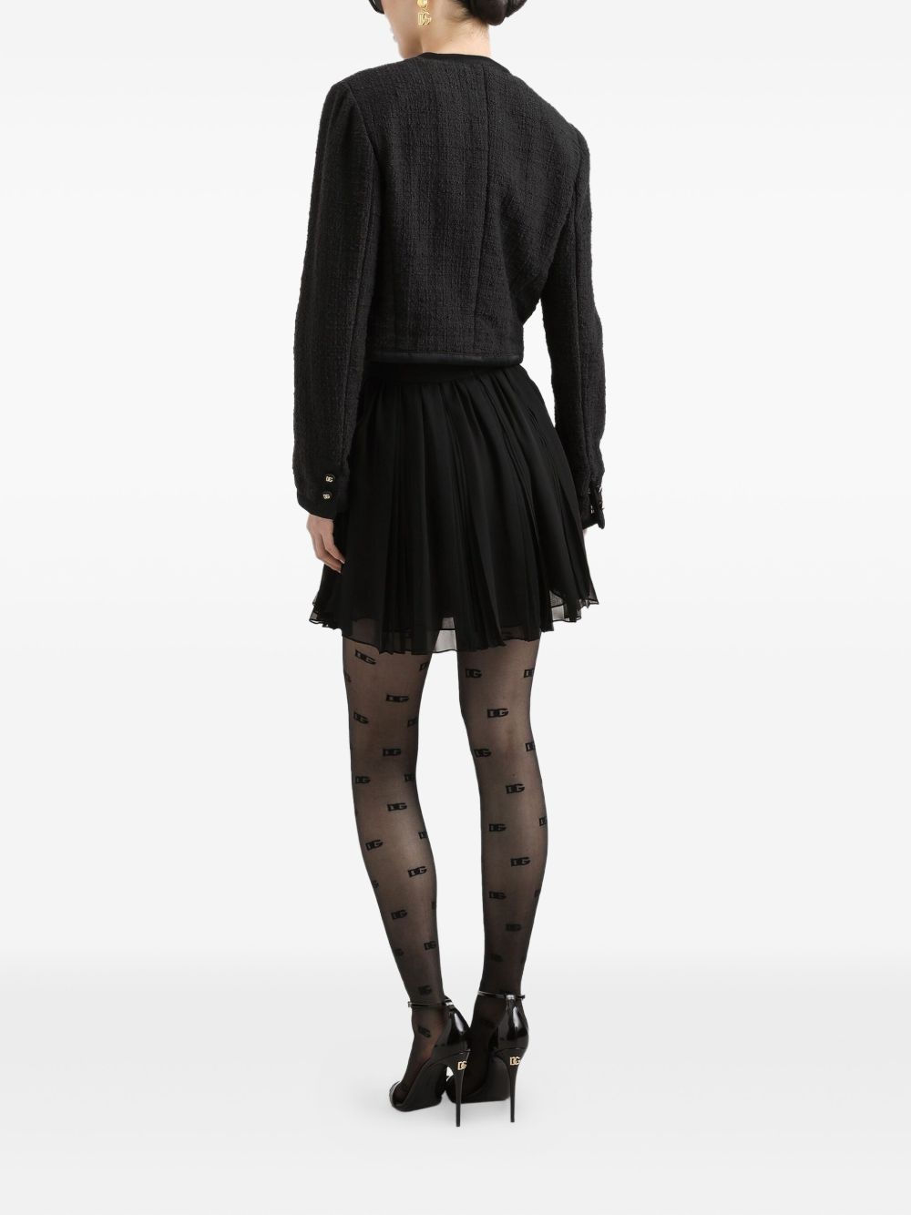Dolce &amp; Gabbana Black Cotton Blend Crew Neck Jacket with Patch Pockets Black