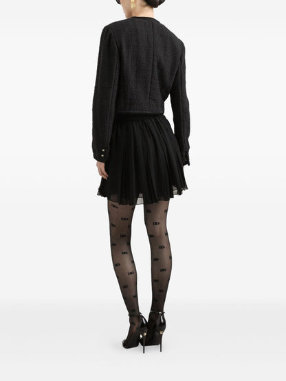 Dolce &amp; Gabbana Black Cotton Blend Crew Neck Jacket with Patch Pockets Black