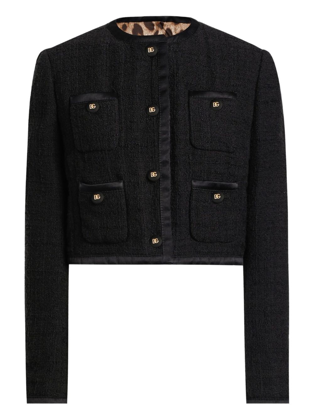 Dolce &amp; Gabbana Black Cotton Blend Crew Neck Jacket with Patch Pockets Black