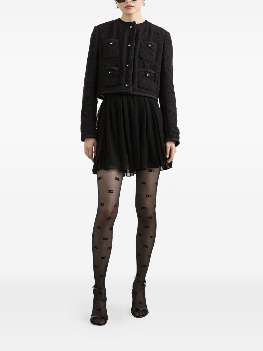 Dolce &amp; Gabbana Black Cotton Blend Crew Neck Jacket with Patch Pockets Black