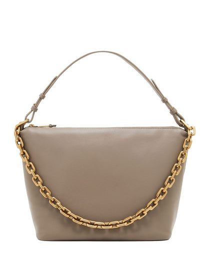Emporio Armani Medium Leather Hobo Bag with Chain Dove Grey