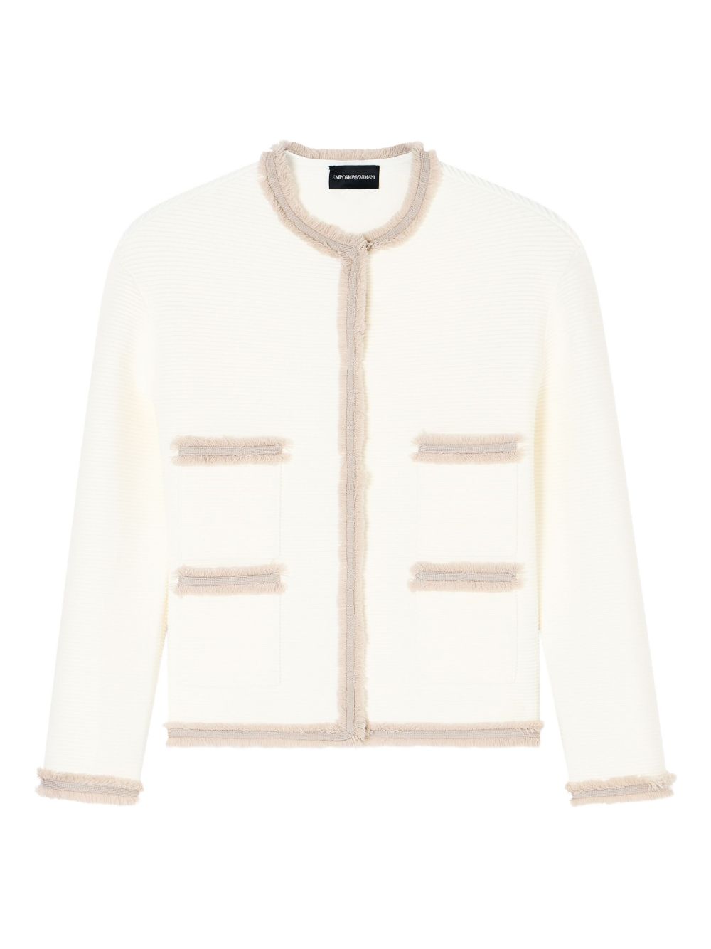 Emporio Armani Fringe-Trim White Crewneck Blazer Jacket White