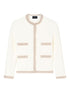 Emporio Armani Fringe-Trim White Crewneck Blazer Jacket White