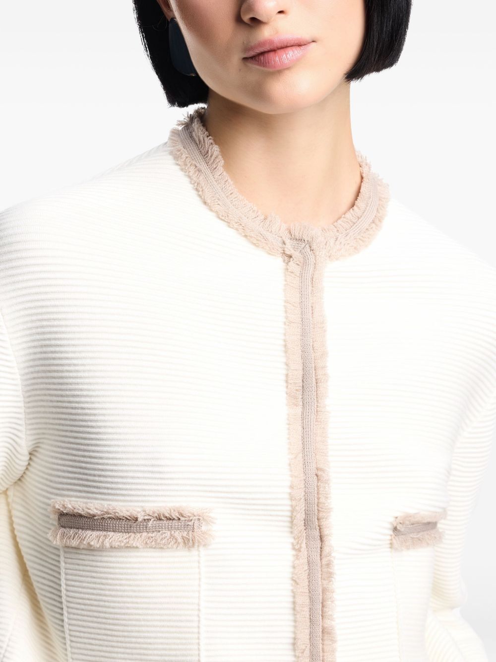 Emporio Armani Fringe-Trim White Crewneck Blazer Jacket White