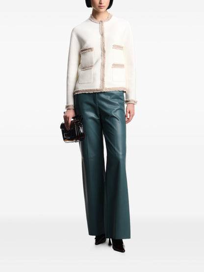 Emporio Armani Fringe-Trim White Crewneck Blazer Jacket White