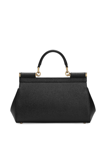 Dolce &amp; Gabbana Sicily Silk &amp; Nylon Allungata Leather Handbag Black