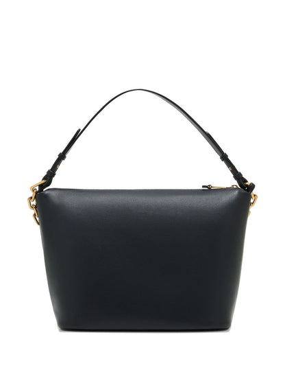 Emporio Armani Medium Leather Hobo Bag with Gold-Tone Chain Black