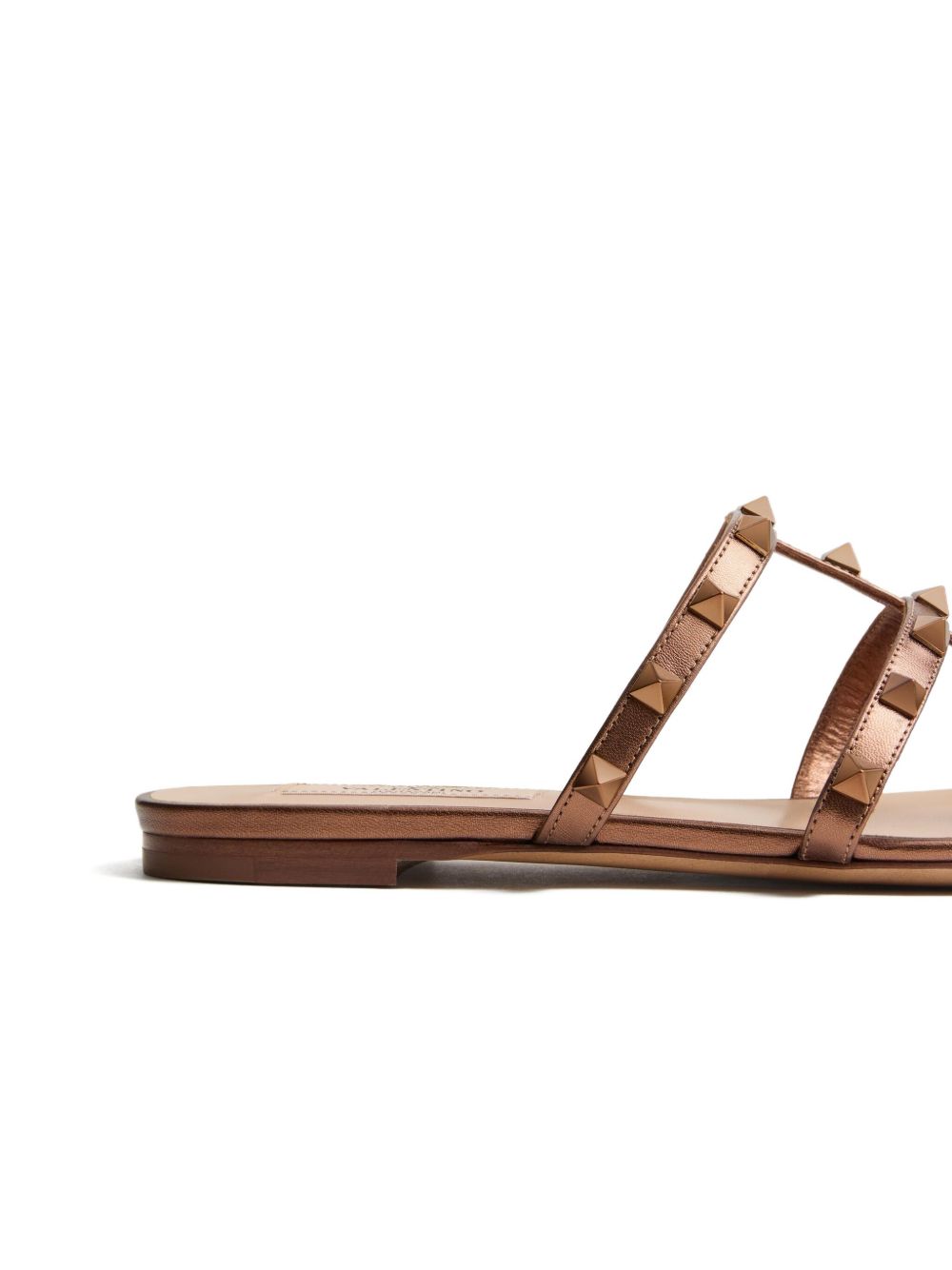 Valentino Garavani Rockstud Laminated Nappa Leather Low Slide Sandals Brown