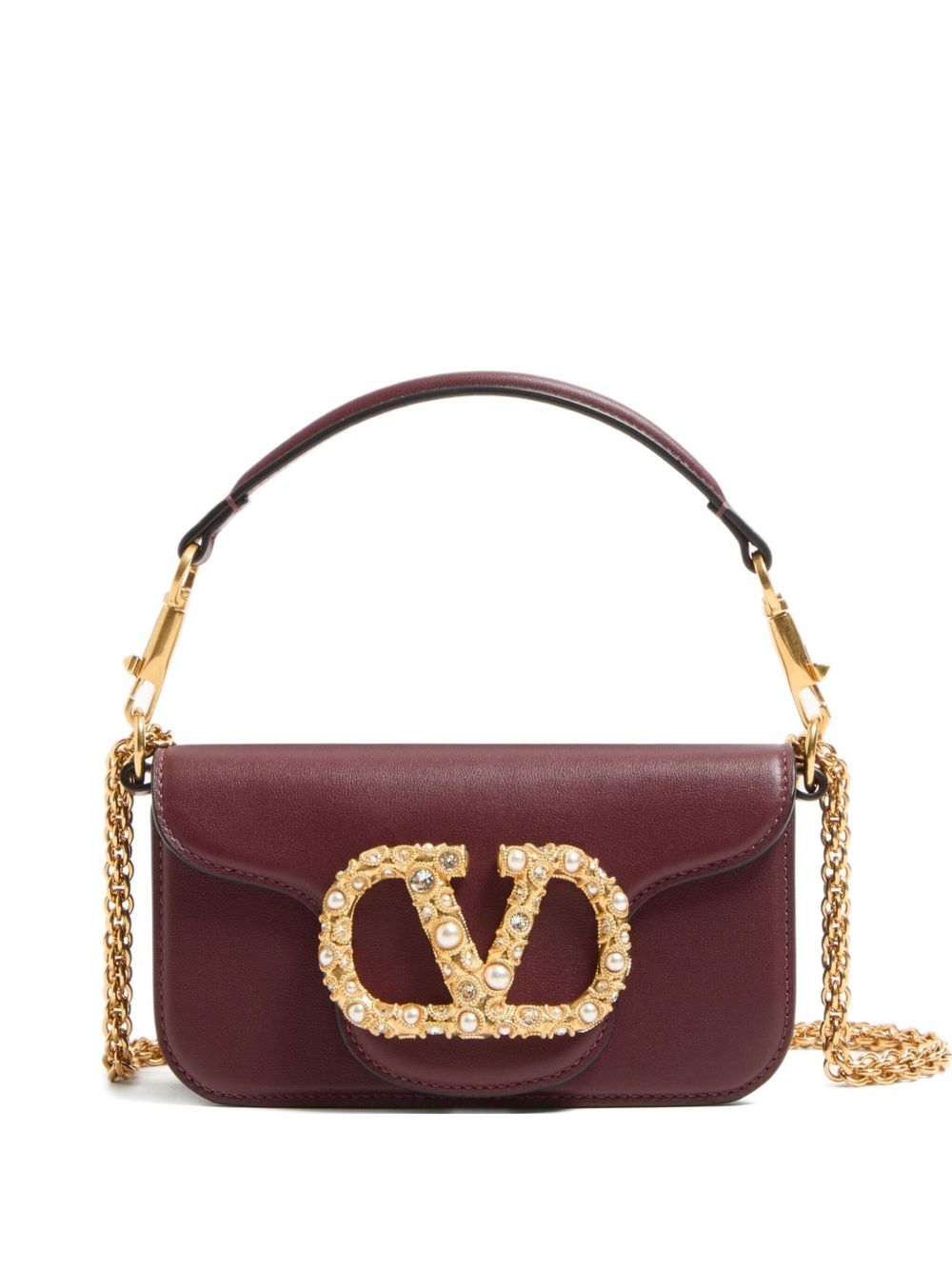 Valentino Garavani Locò Small Calfskin Shoulder Bag with Jewel Logo Bordeaux
