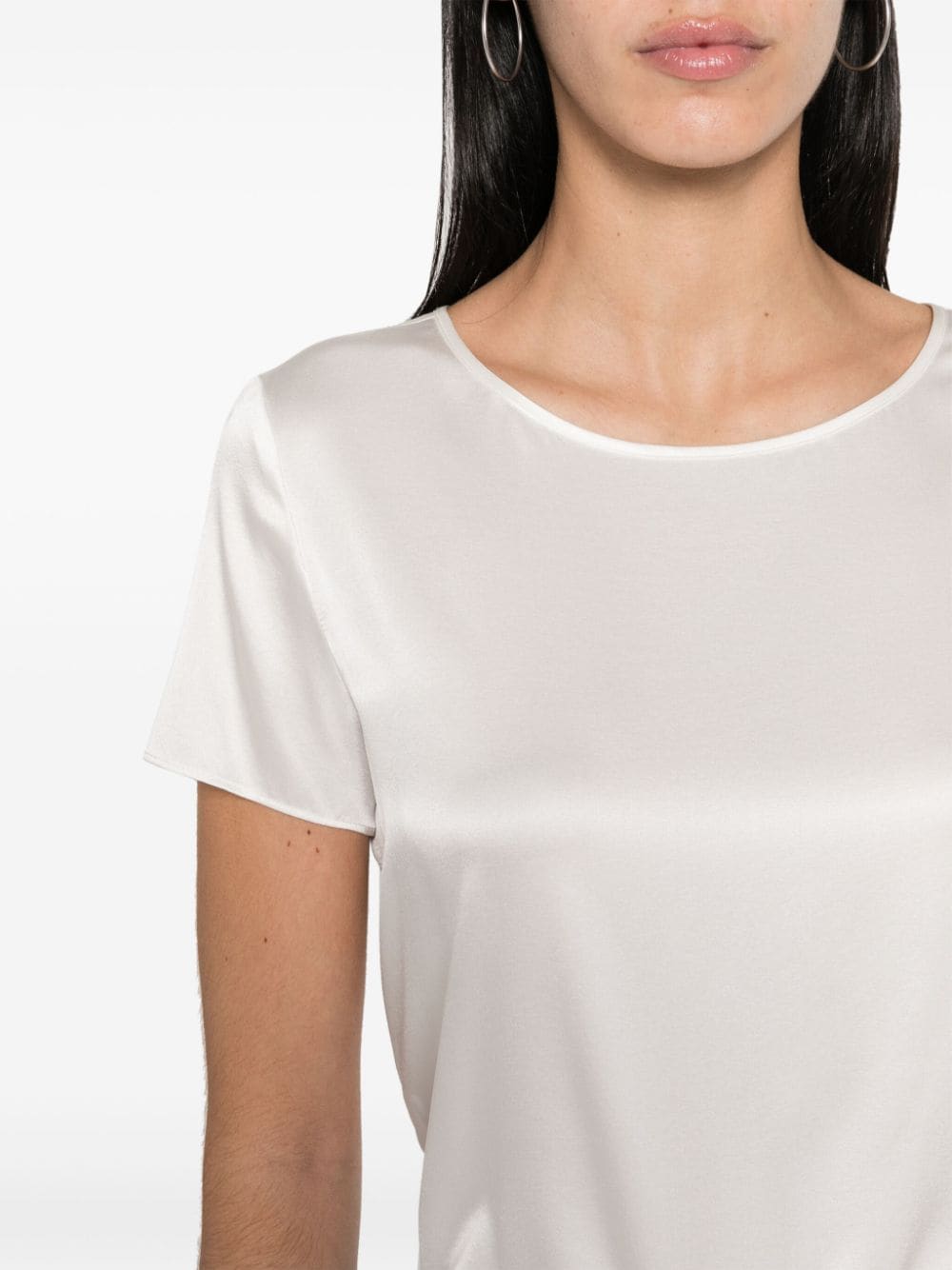 Emporio Armani Stretch-Silk Satin Short Sleeve Blouse White White