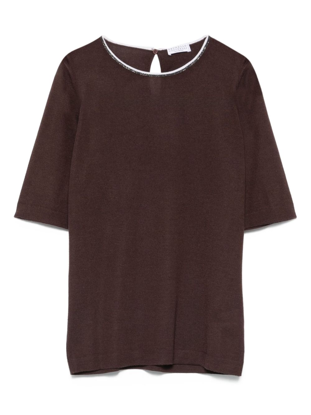 Brunello Cucinelli Crew Neck Short-Sleeve Cashmere and Silk Sweater Brown Brown