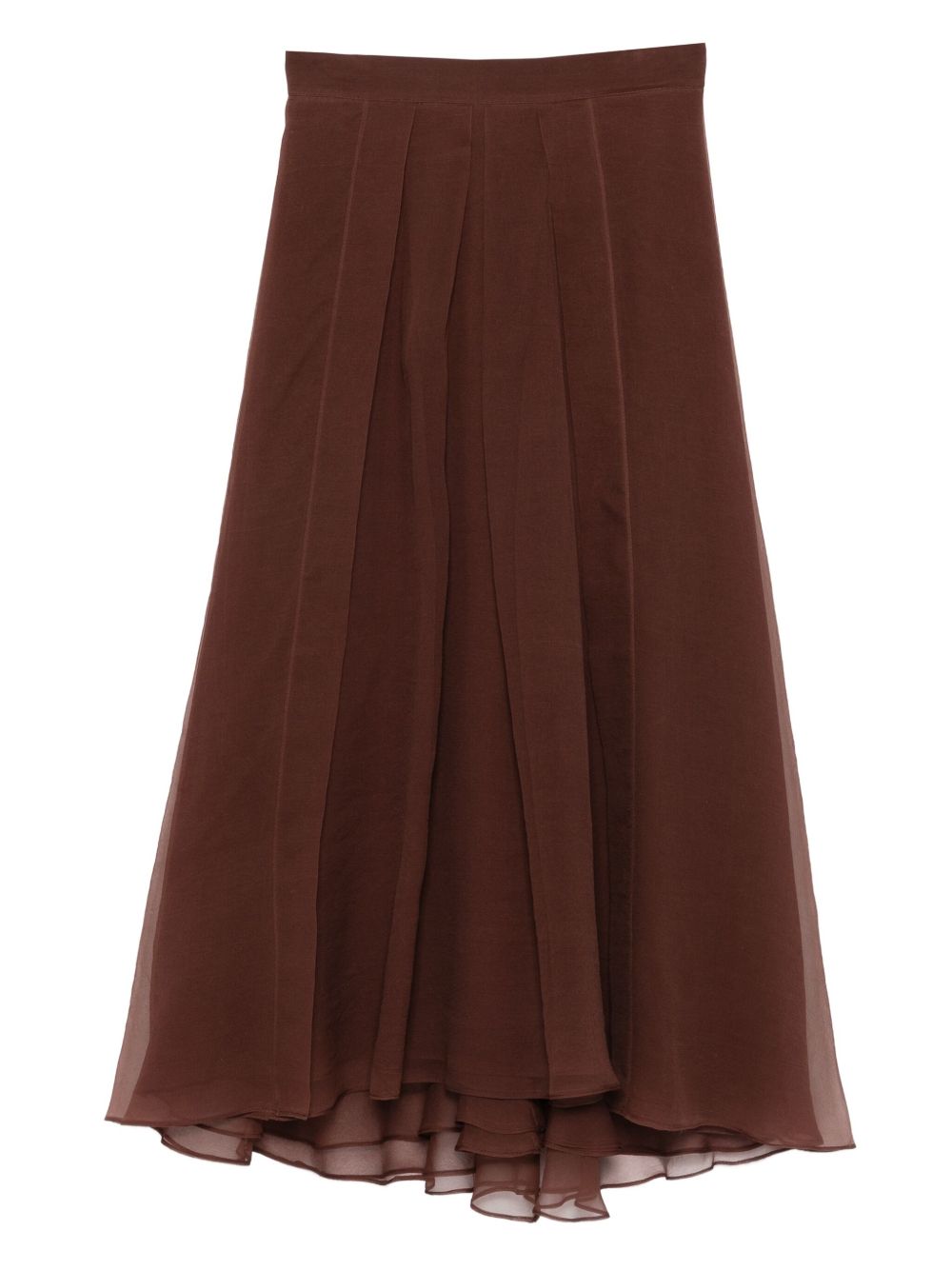 Brunello Cucinelli Pleated A-Line Brown Silk Long Skirt Brown