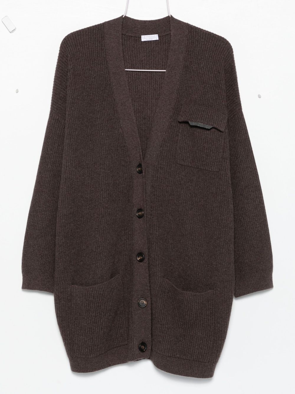 Brunello Cucinelli Ribbed Cashmere V-Neck Cardigan Brown brown