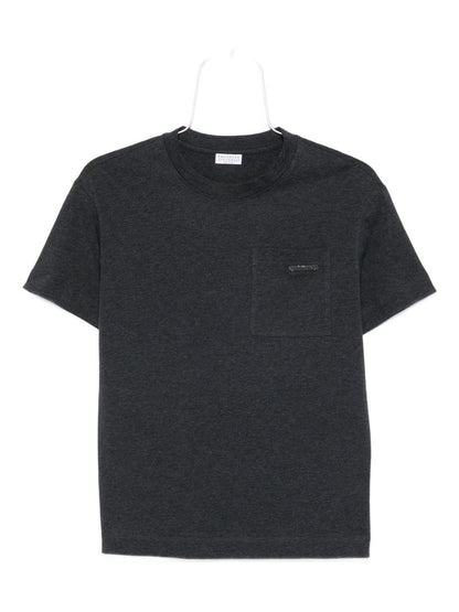 Brunello Cucinelli Charcoal Grey Cotton Patch Pocket T-Shirt Grey