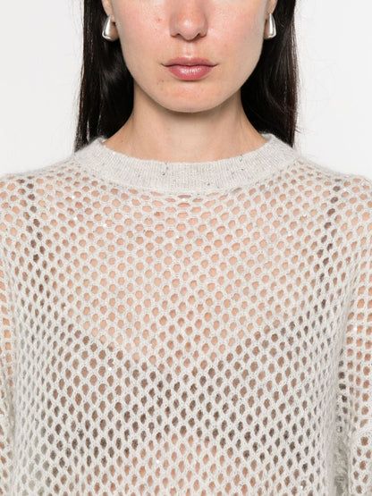 Brunello Cucinelli Light Grey Wool Mesh Long-Sleeve Sweater Grey