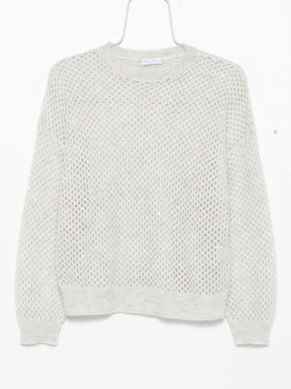 Brunello Cucinelli Light Grey Wool Mesh Long-Sleeve Sweater Grey