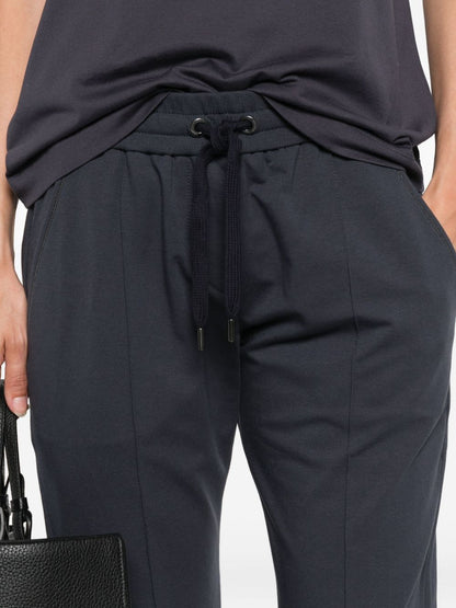 Brunello Cucinelli Navy Cotton Drawstring Waist Trousers Blue