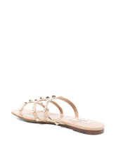 Valentino Garavani Rockstud Three-Strap Fuchsia Silk and Nylon Sandals fuchsia