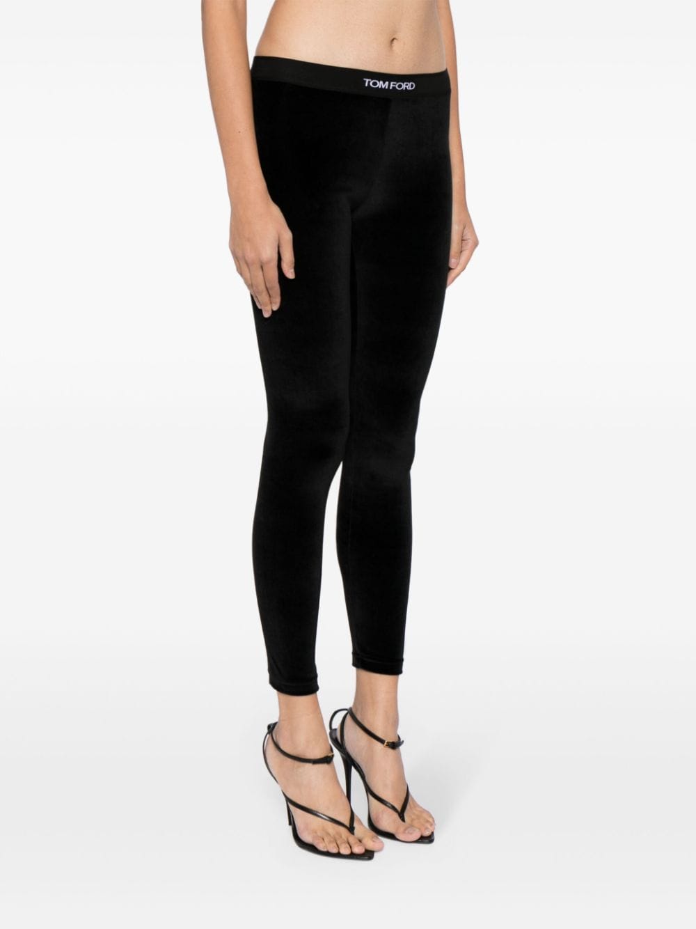 Tom Ford Velvet Logo-Waistband Stretch Leggings Black