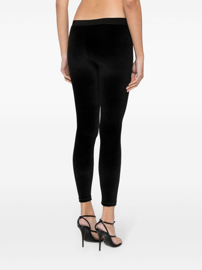 Tom Ford Velvet Logo-Waistband Stretch Leggings Black