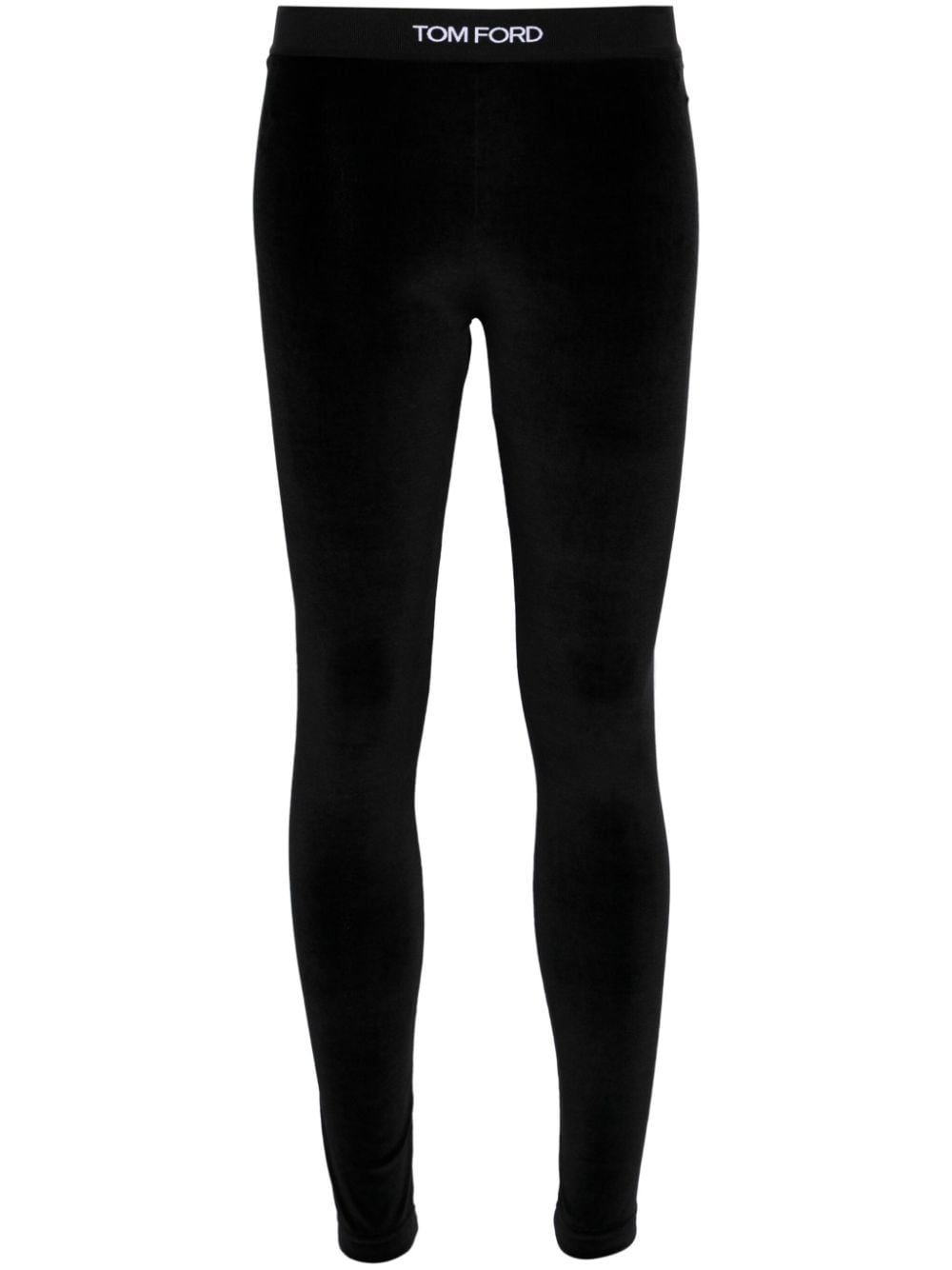 Tom Ford Velvet Logo-Waistband Stretch Leggings Black