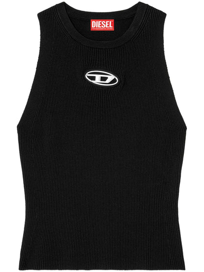 Diesel Fine Ribbed Sleeveless Oval-D Tank Top Black