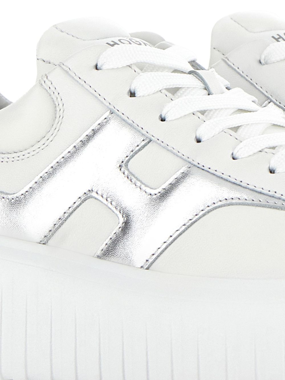 Hogan Pre H-Stripes Metallic Leather Flatform Sneakers Silver