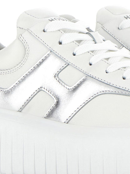 Hogan Pre H-Stripes Metallic Leather Flatform Sneakers Silver