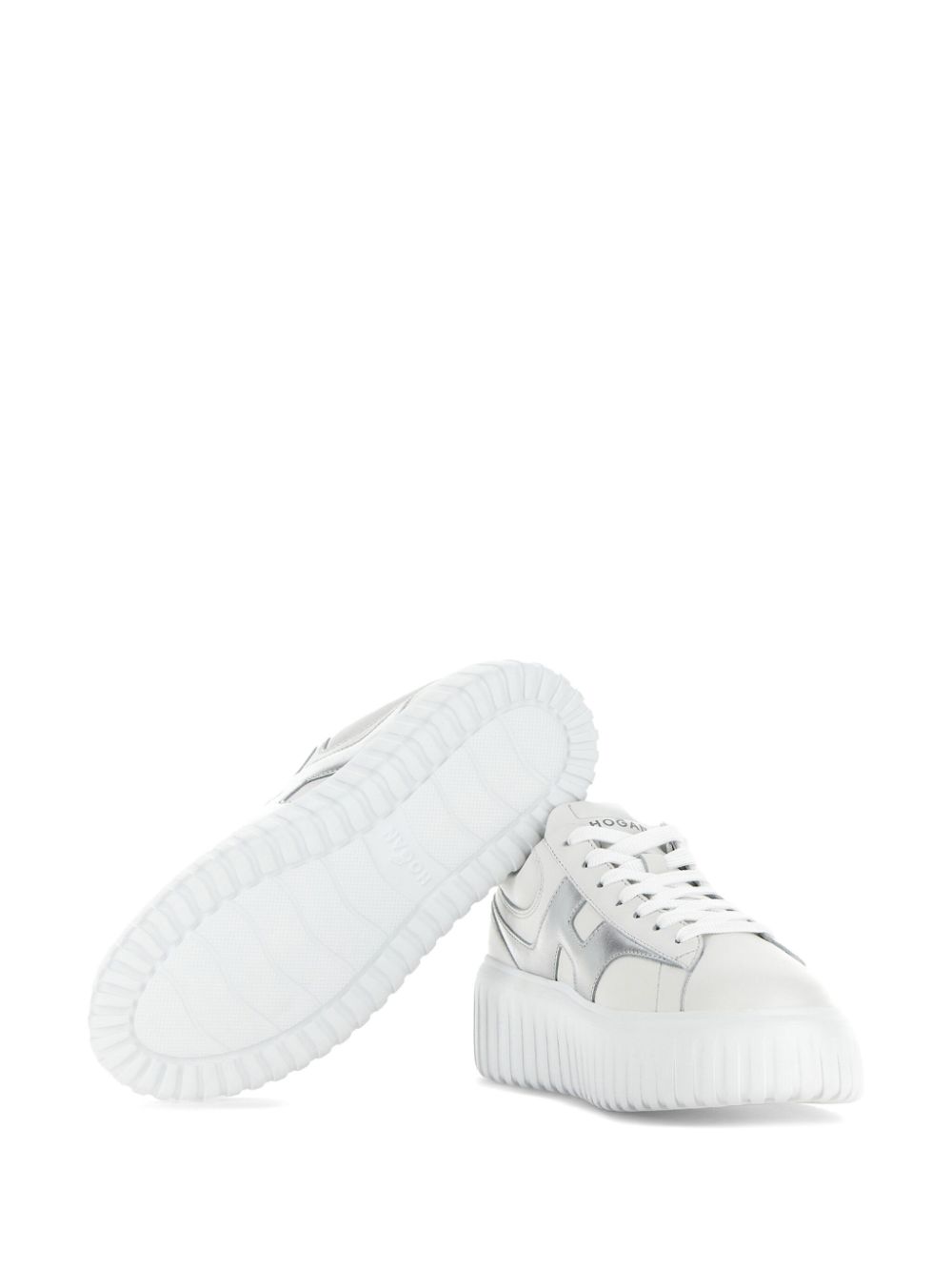 Hogan Pre H-Stripes Metallic Leather Flatform Sneakers Silver