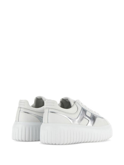 Hogan Pre H-Stripes Metallic Leather Flatform Sneakers Silver