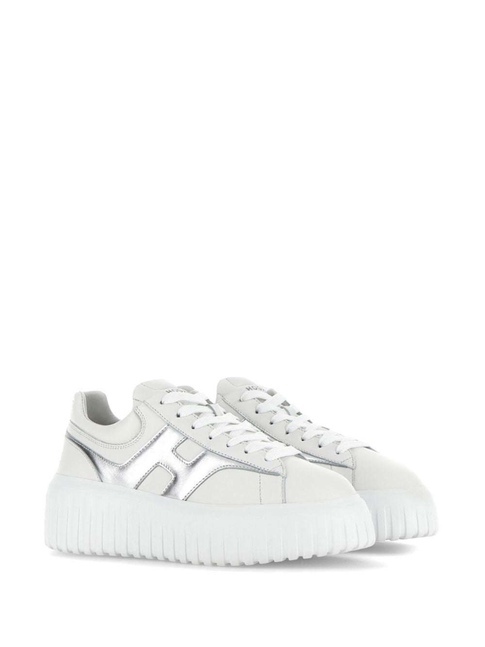 Hogan Pre H-Stripes Metallic Leather Flatform Sneakers Silver