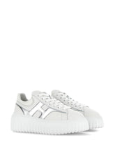 Hogan Pre H-Stripes Metallic Leather Flatform Sneakers Silver