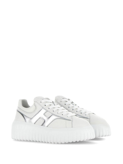 Hogan Pre H-Stripes Metallic Leather Flatform Sneakers Silver