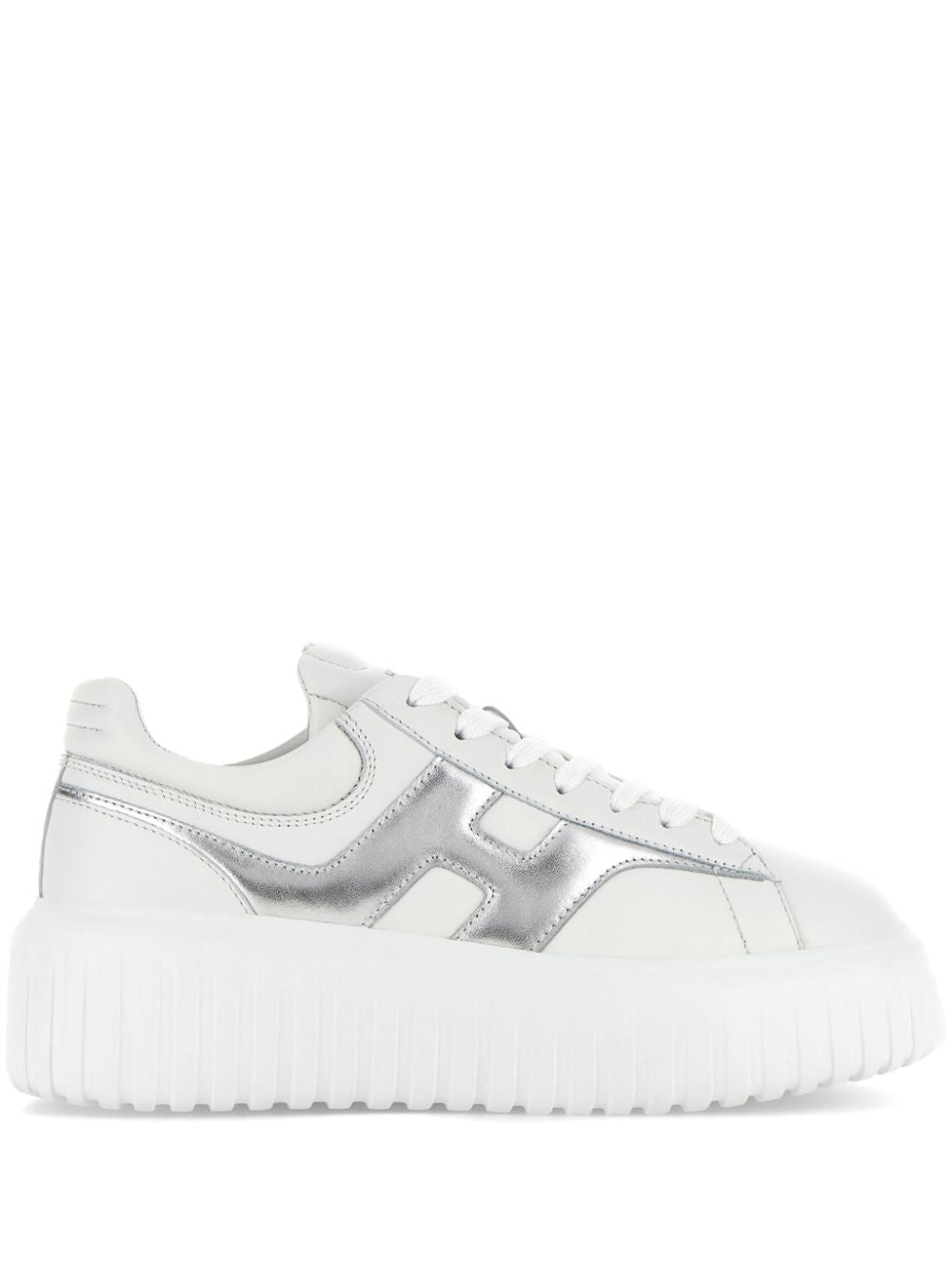 Hogan Pre H-Stripes Metallic Leather Flatform Sneakers Silver