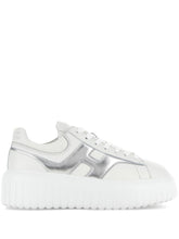Hogan Pre H-Stripes Metallic Leather Flatform Sneakers Silver