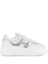 Hogan Pre H-Stripes Metallic Leather Flatform Sneakers Silver