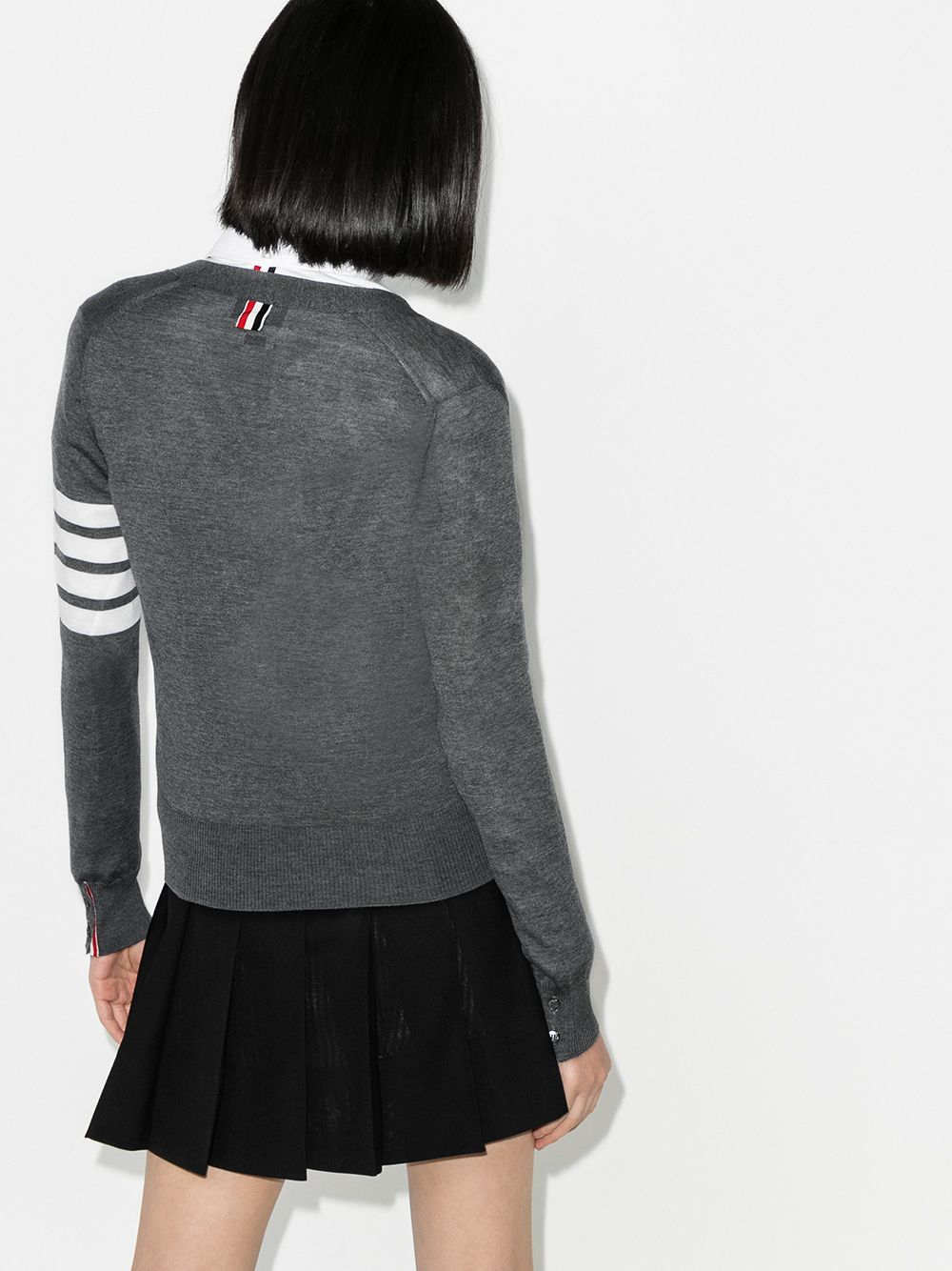 Thom Browne V-neck Virgin Wool 4-Bar Cardigan Grey