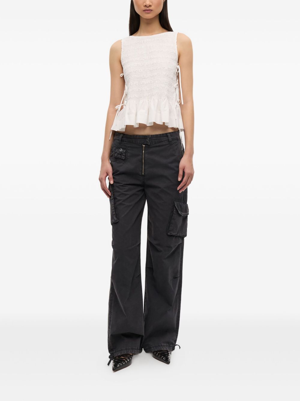 Ganni Silk &amp; Nylon Organic Cotton Cargo Trousers Grey