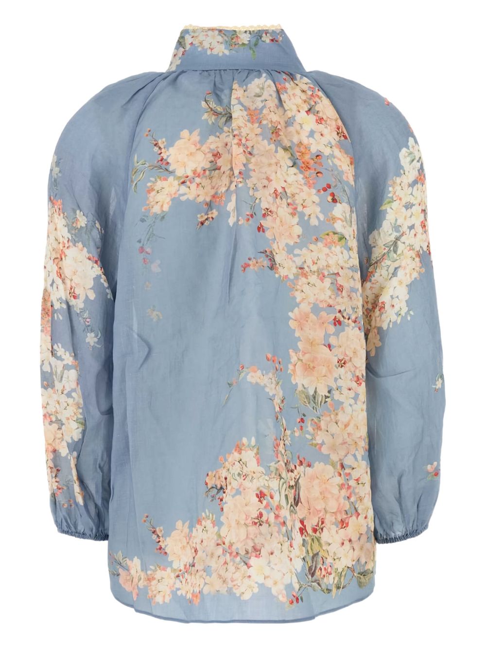 Zimmermann Cascadian Billow Printed Floral Blouse Clear Blue
