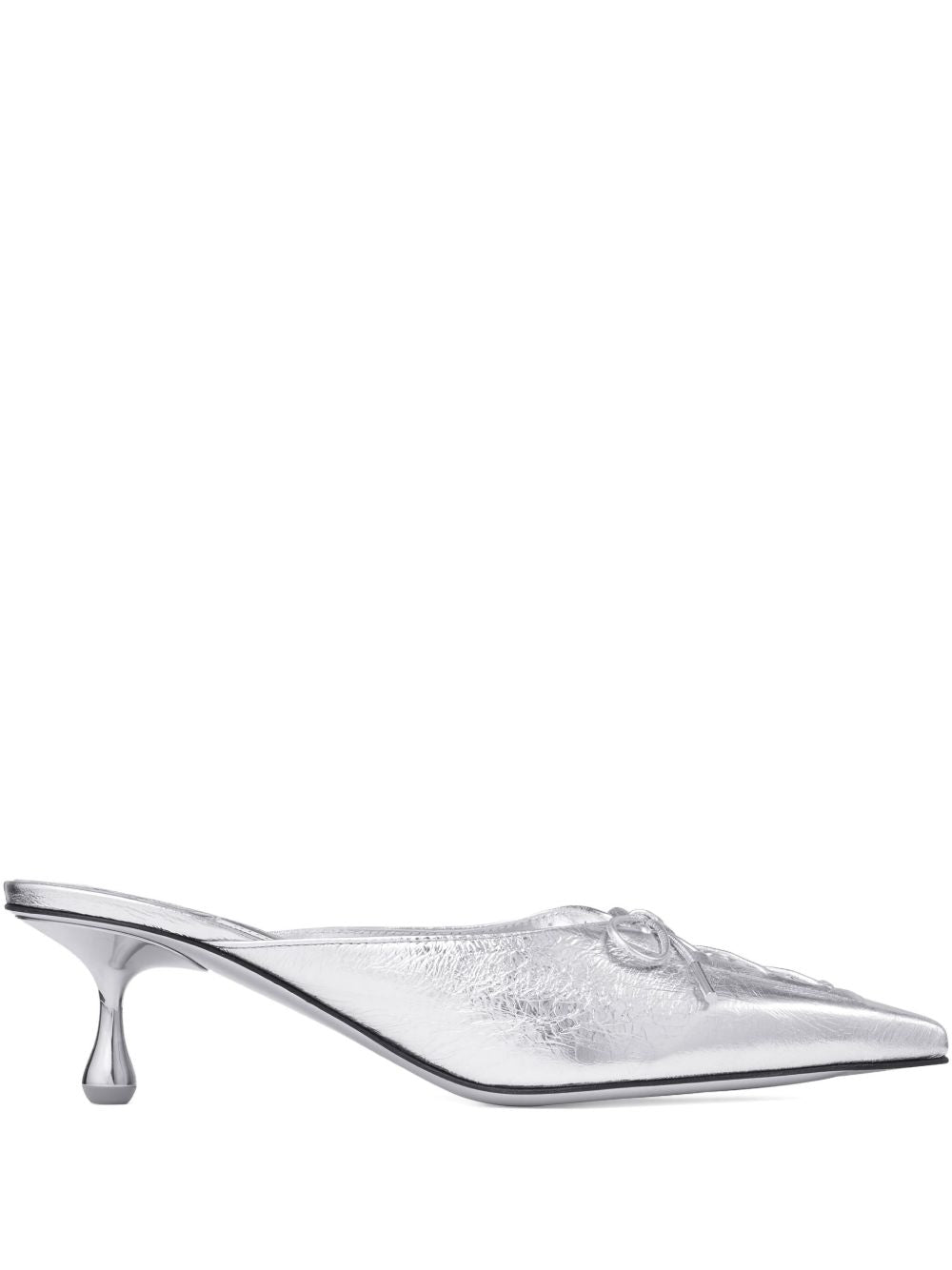 Jimmy Choo Scarlett 50 Silver Leather Mule Sandals Silver