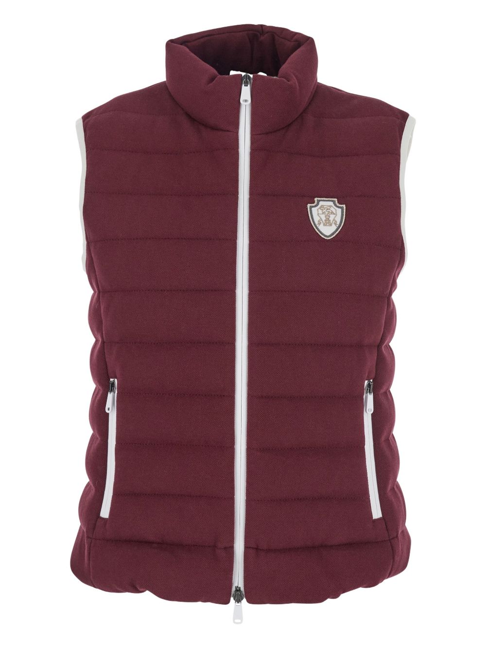 Brunello Cucinelli Quilted High-Neck Cotton Logo Vest Bordeaux