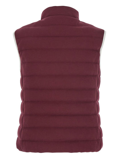 Brunello Cucinelli Quilted High-Neck Cotton Logo Vest Bordeaux