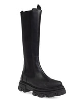 Ganni Chelsea High Leather and Nylon Boots Black