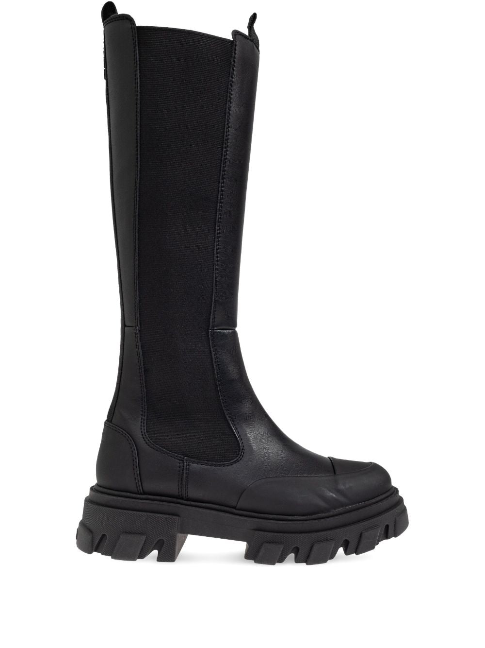 Ganni Chelsea High Leather and Nylon Boots Black