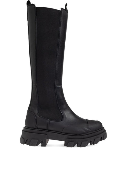 Ganni Chelsea High Leather and Nylon Boots Black