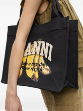 Ganni Large Organic Cotton & Silk Tote Bag Black