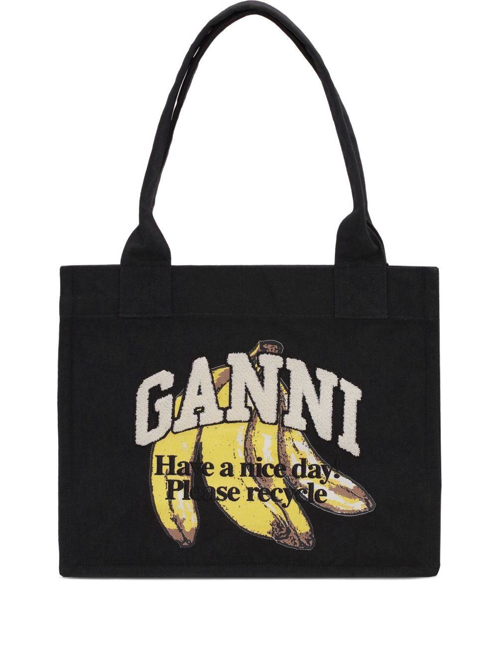 Ganni Large Organic Cotton &amp; Silk Tote Bag Black