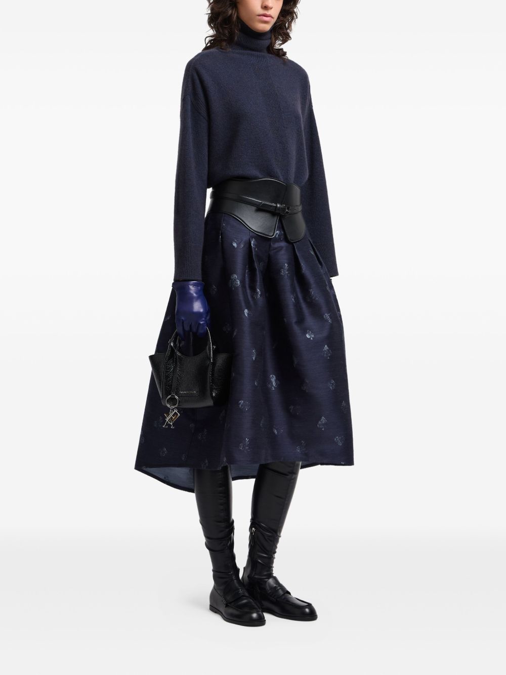 Emporio Armani Roll-Neck Ribbed Wool-Blend Sweater Blue