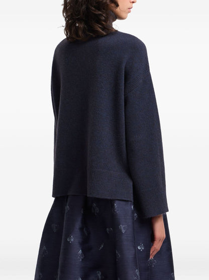 Emporio Armani Roll-Neck Ribbed Wool-Blend Sweater Blue